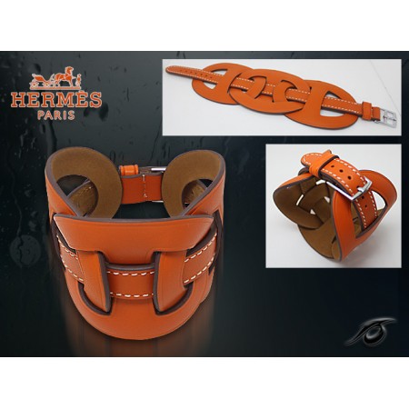 Hermes Fetiche Leather Orange Bracelet